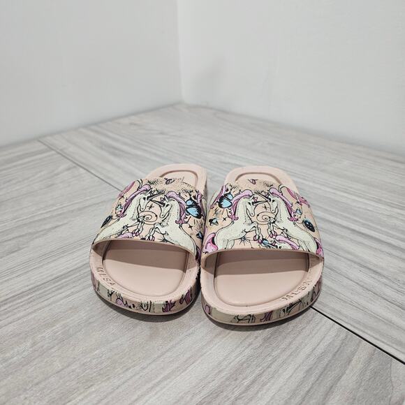 Mini Melissa Unicorn Pool Slide Sandals Pink Big Kids J2 PVC Summer Fun Cute - Picture 1 of 11
